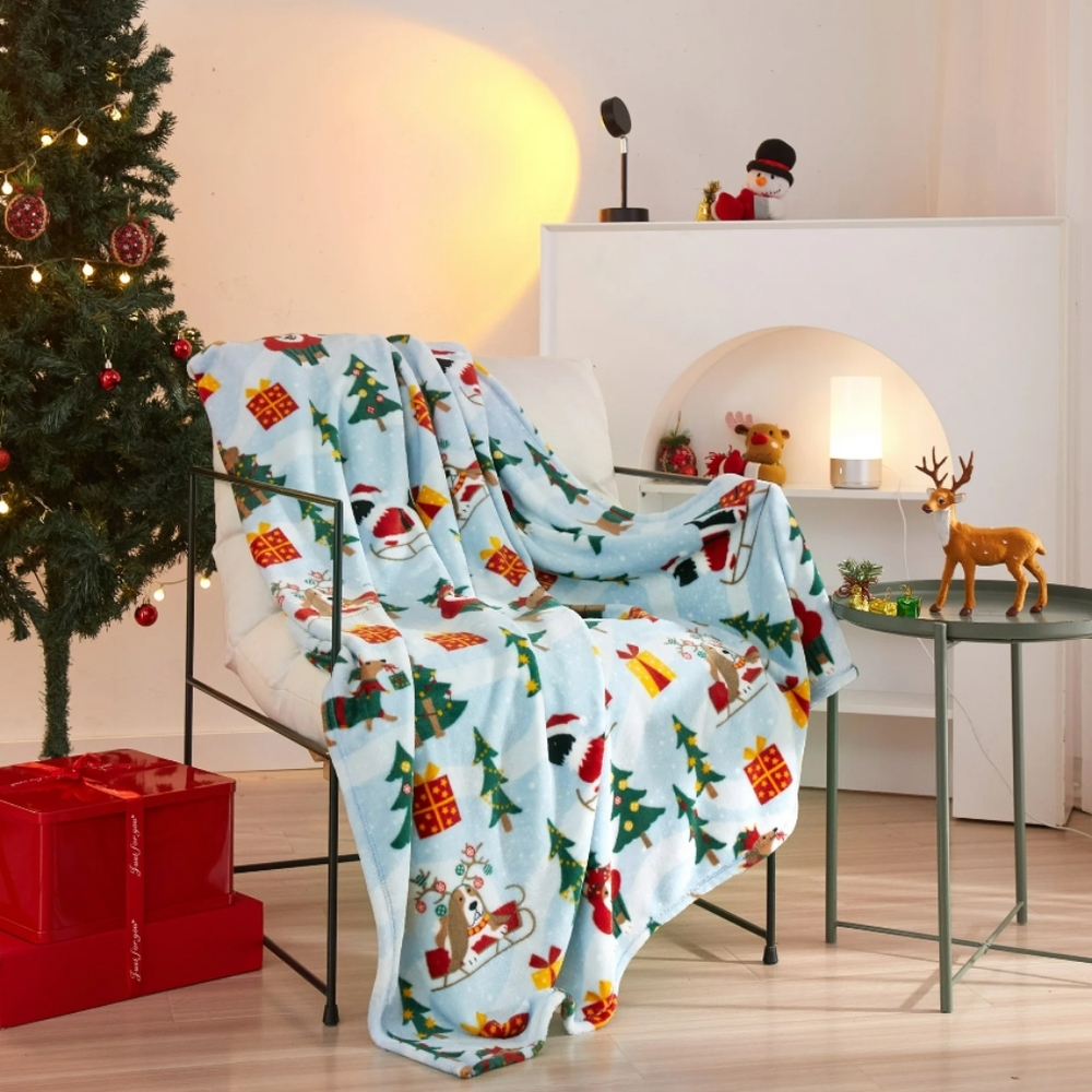 Holiday Time 50"x60" Multi-colored Winter Dogs Rolled Plush Throw,